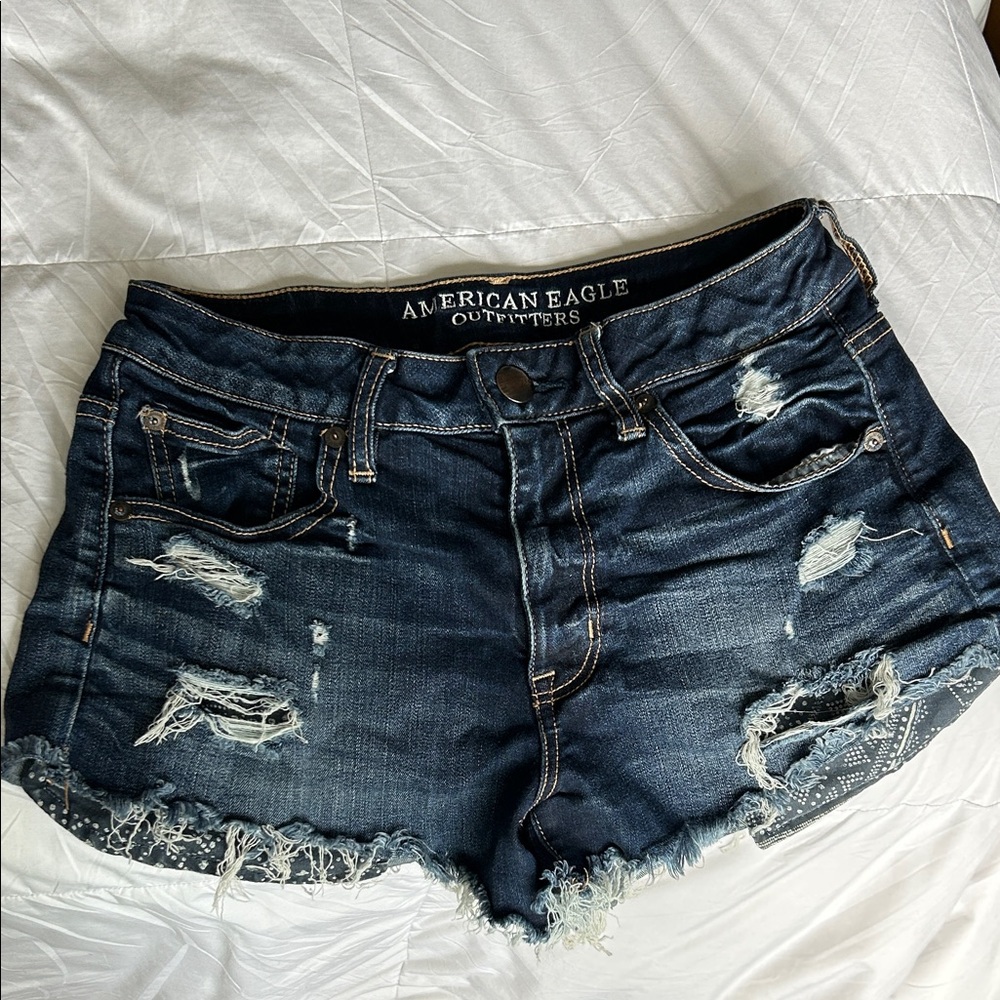 American Eagle Outfitters Ripped Jean Shorts - Navy